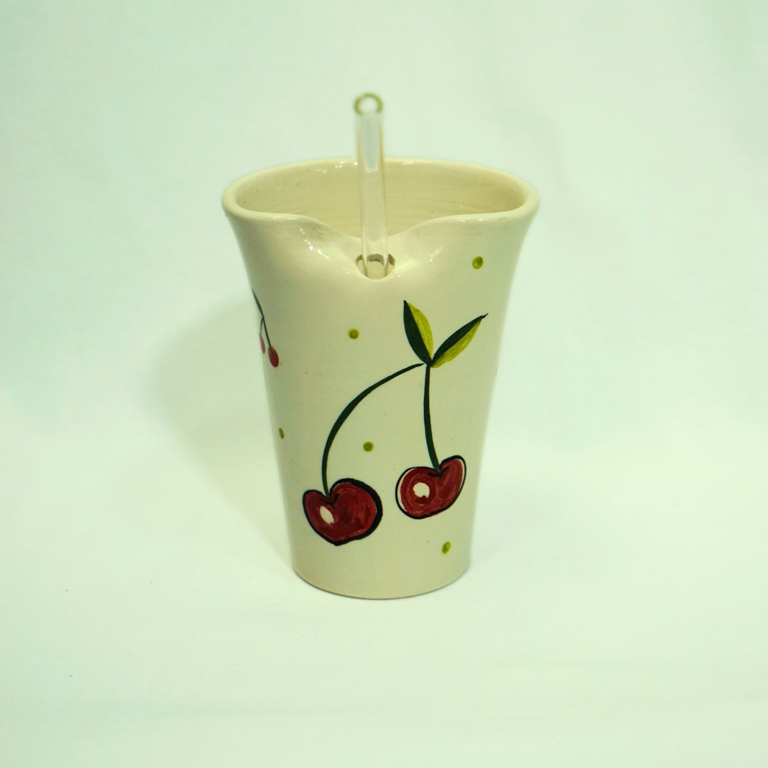 Mug en Céramique avec Paille – Design Cerises