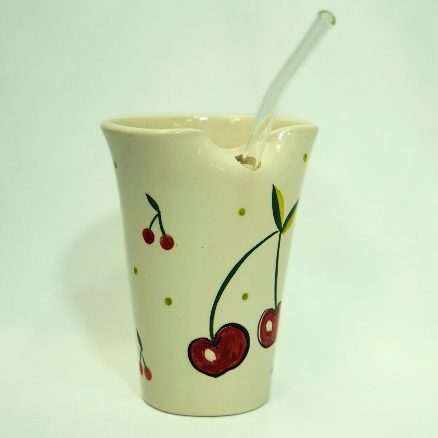 Mug en Céramique avec Paille – Design Cerises