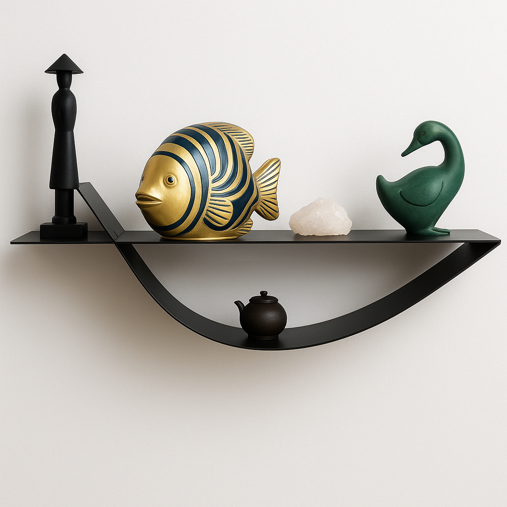 Sculpture Poisson Doré et Noir – Pièce Design en Résine H20 × L25 cm