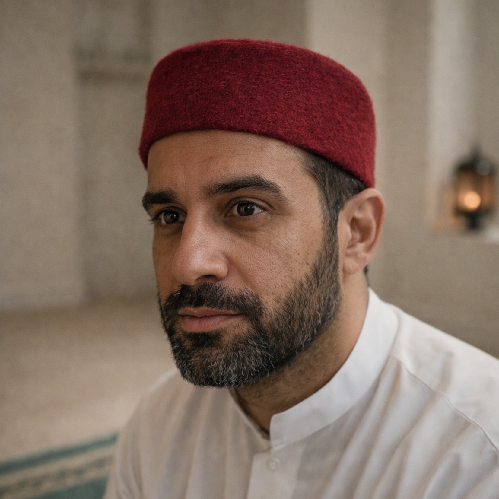 Coffret Coran rouge avec marque-page à l’ambre et chechia