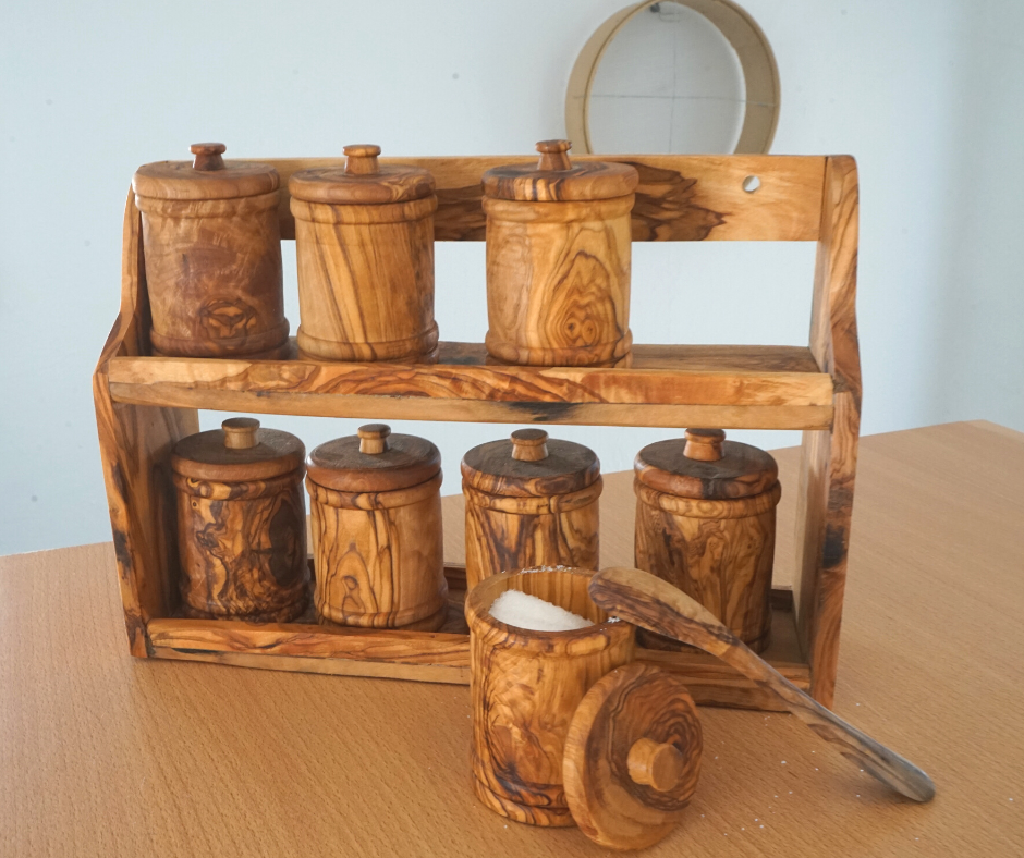 Olive Wood Spice Box Shelf