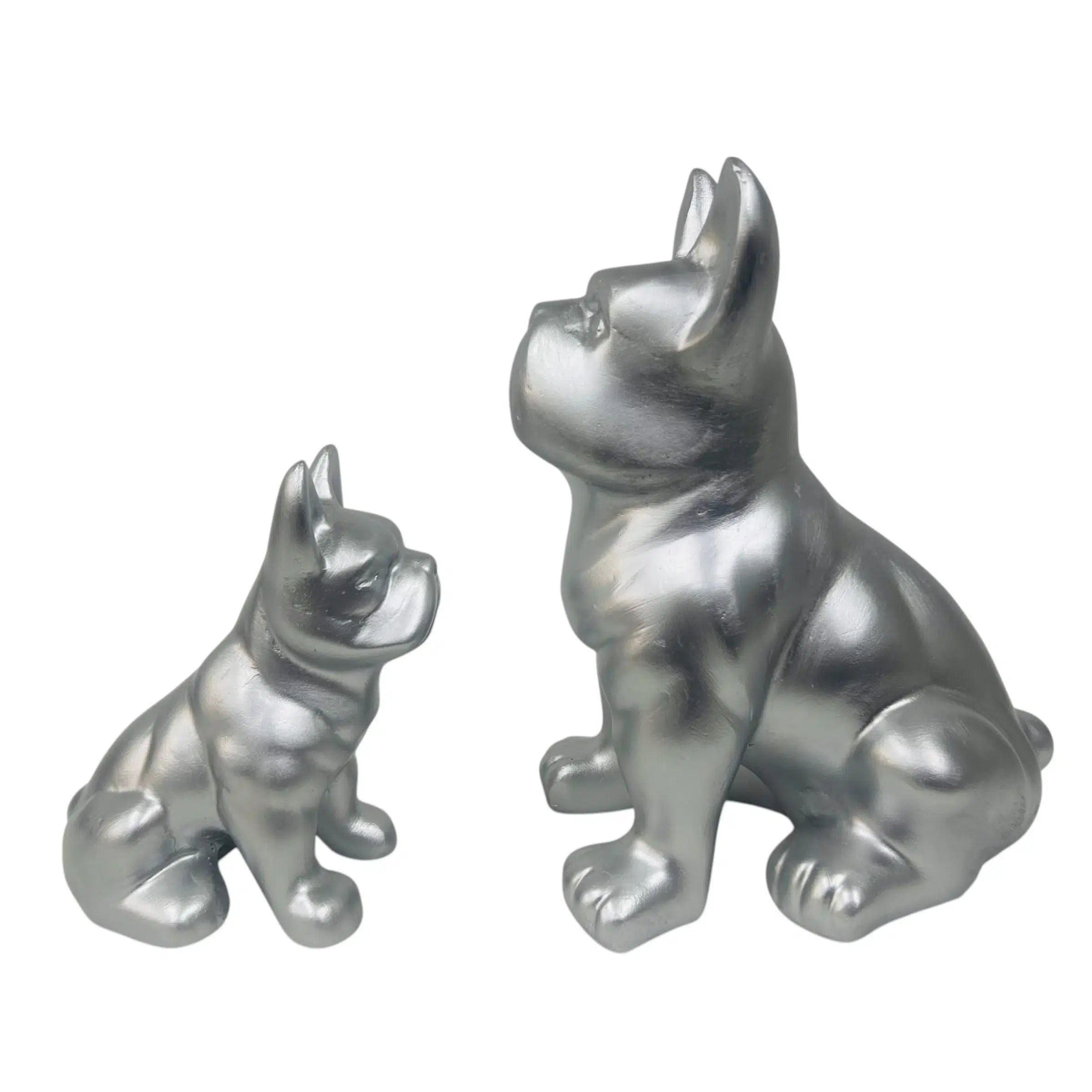 Duo Bouledogues en argent - 2 Statutes décoratives en résine