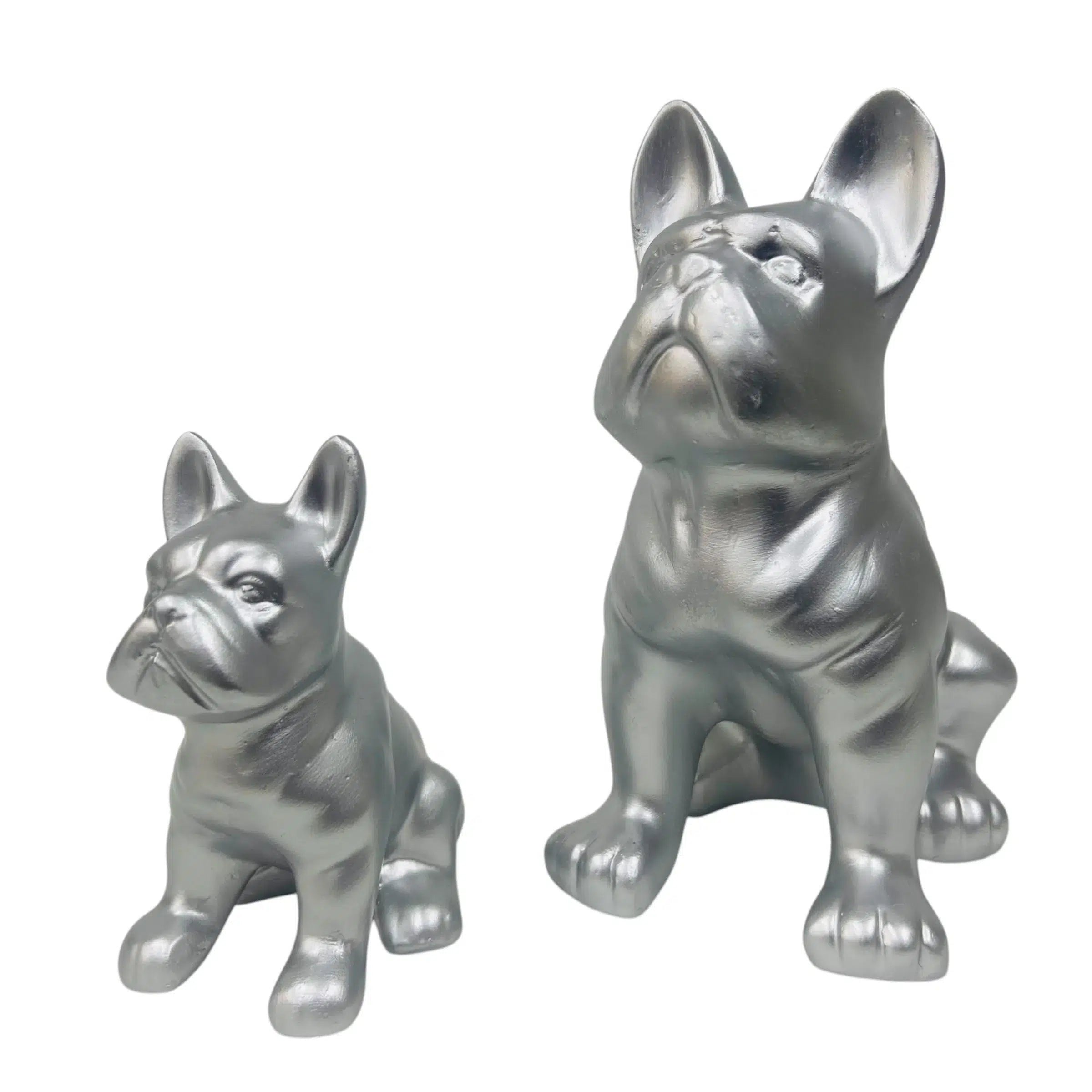 Duo Bouledogues en argent - 2 Statutes décoratives en résine