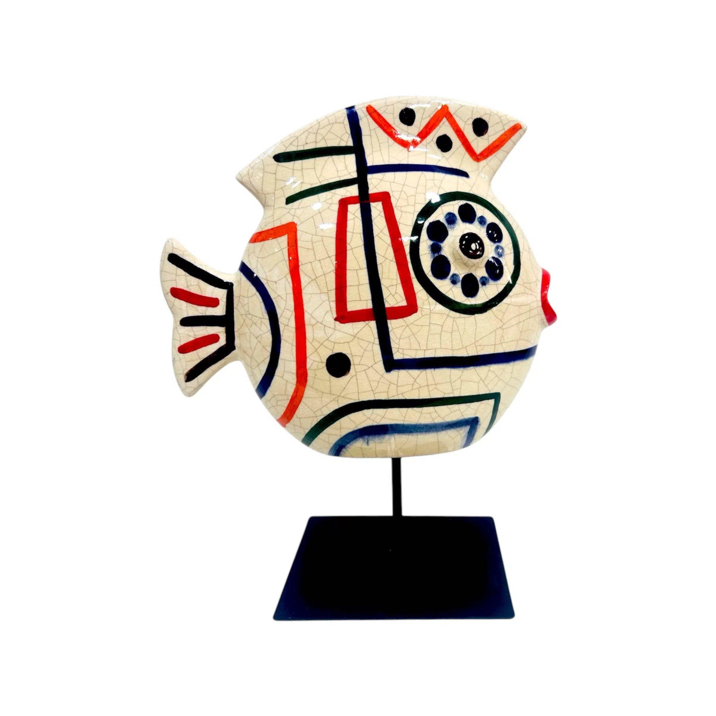 Sculpture poisson en céramique motif graphique