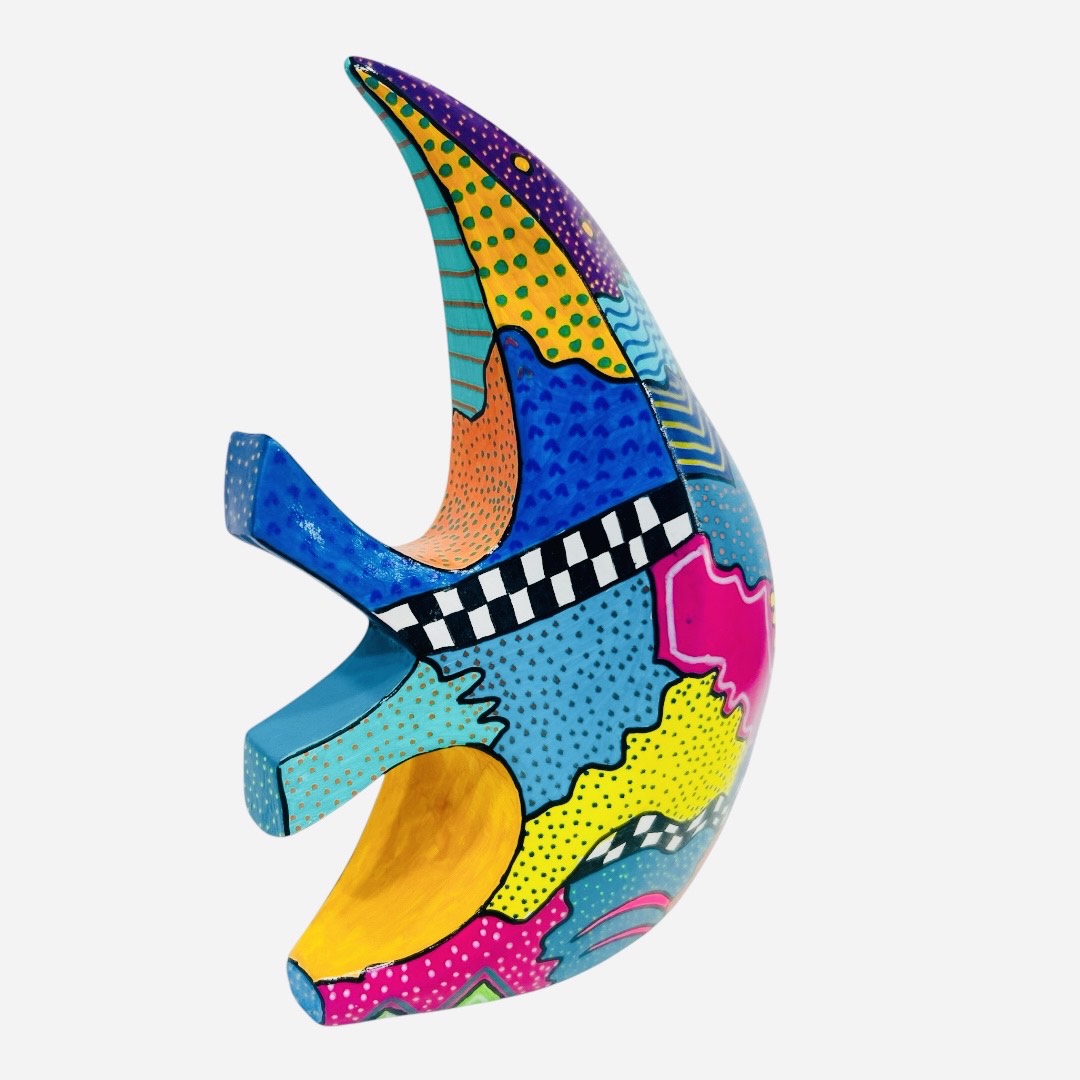 Sculpture en résine peinte à la main Poisson abstrait "Soleil Pop"