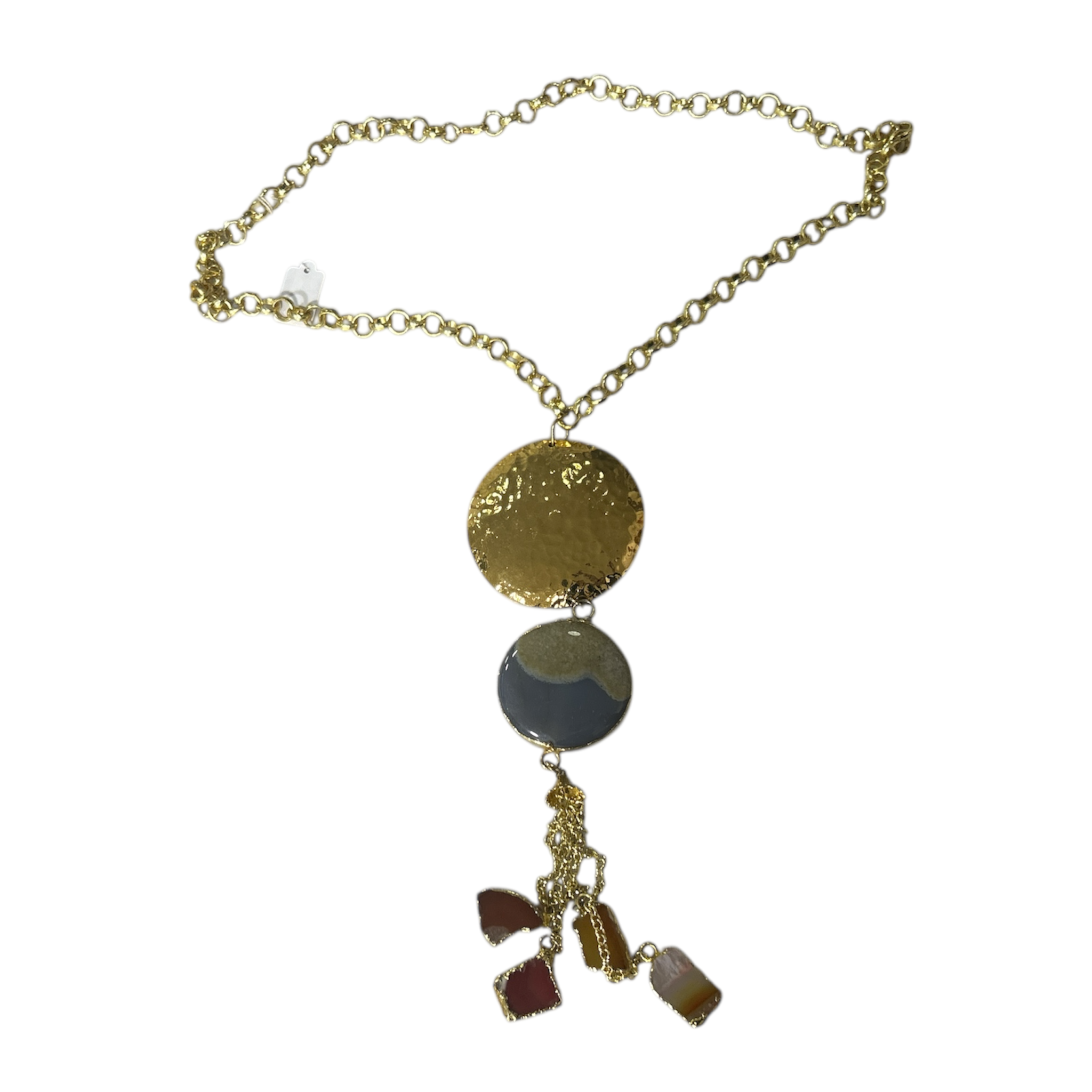 Collier Médaillons Dorés & Pierres Semi-Précieuses – Pièce Artisanale Unique