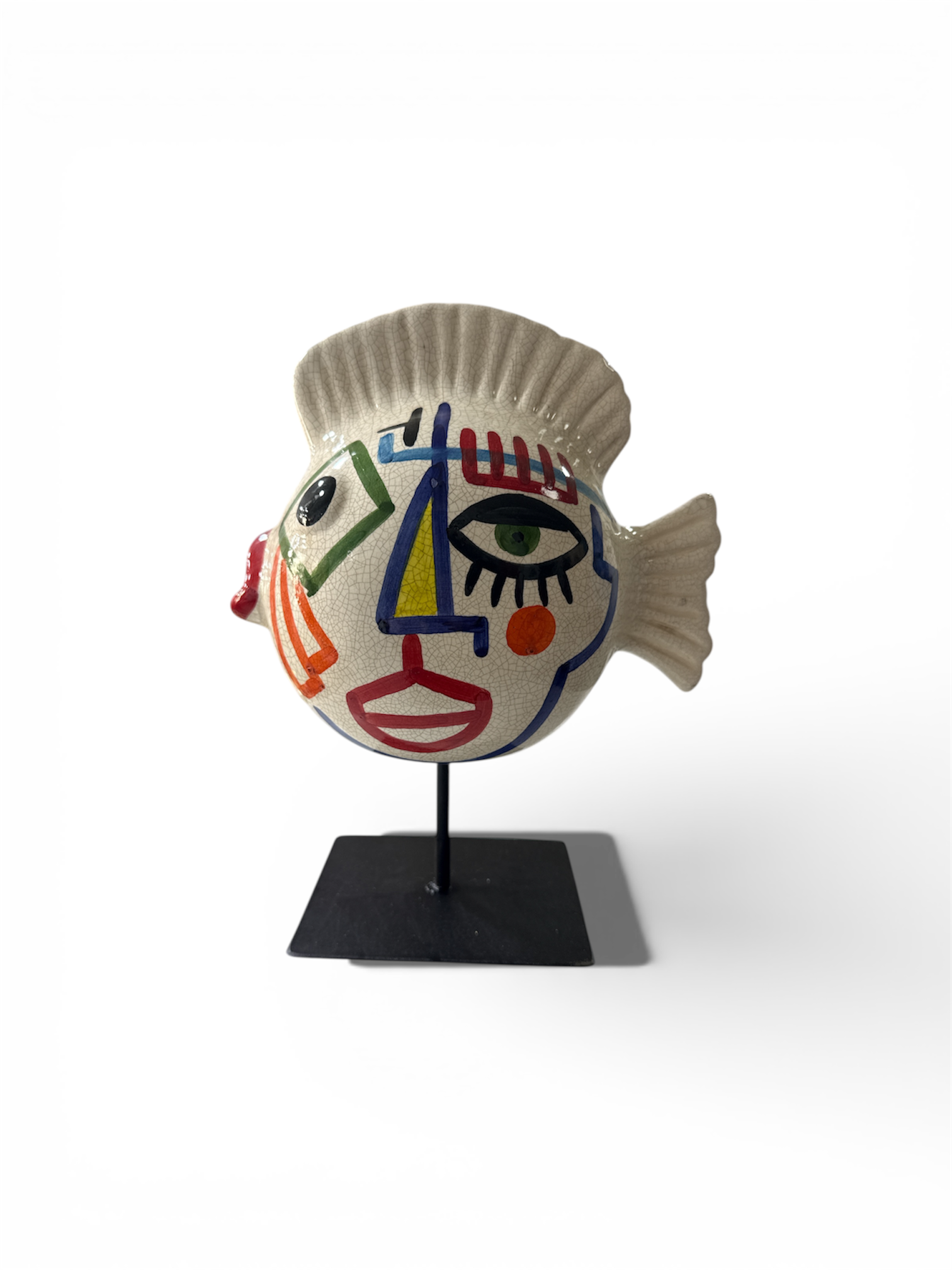 Sculpture poisson visage en céramique - forme de lune