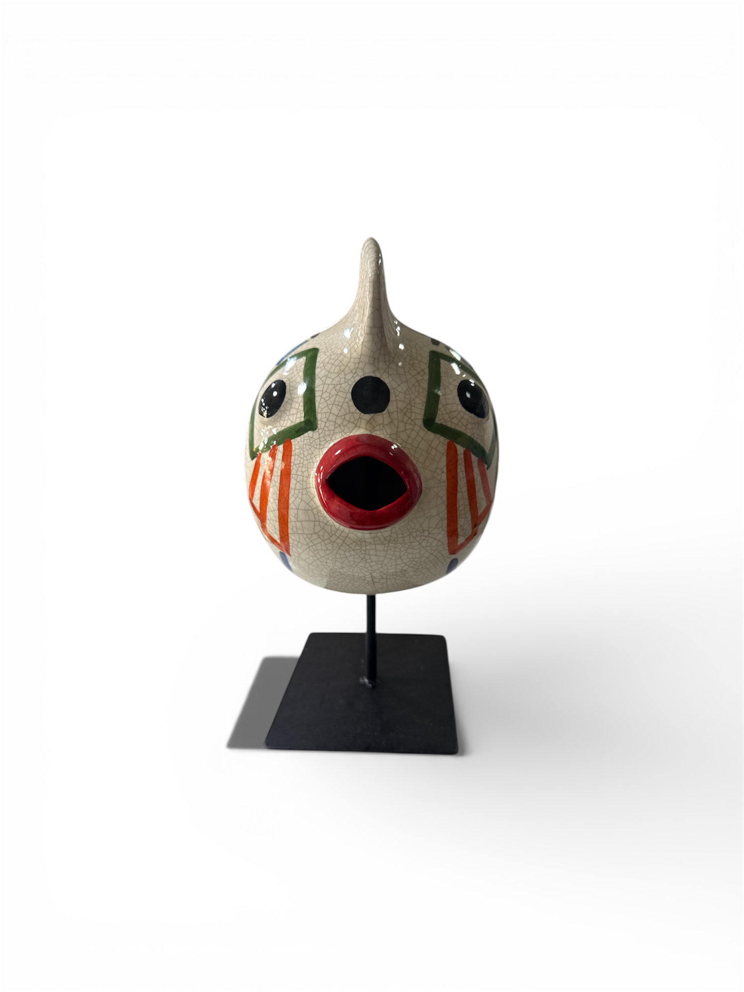 Sculpture poisson visage en céramique - forme de lune