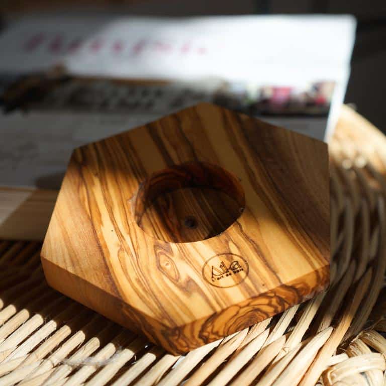 Porte-bougie hexagonal en bois d'olivier naturel, artisanal