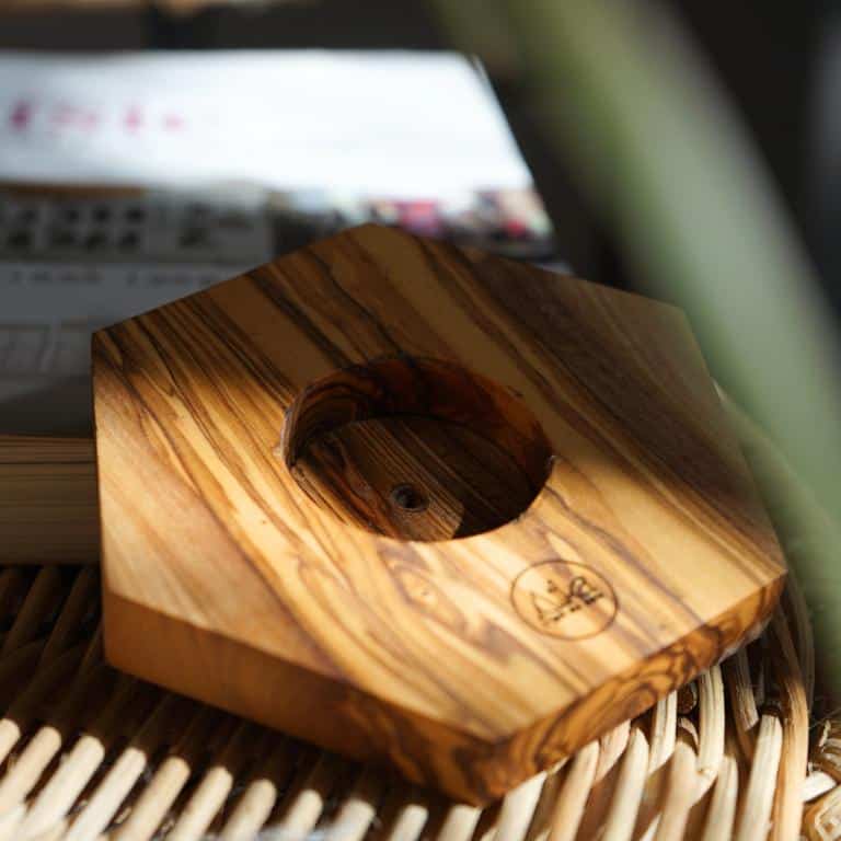 Porte-bougie hexagonal en bois d'olivier naturel, artisanal
