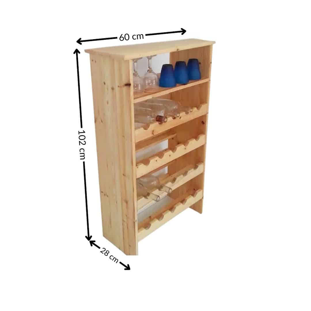 Rangement pour bouteilles en bois naturel – Range 16 bouteilles avec étagère intégrée (102 × 60 × 28 cm)