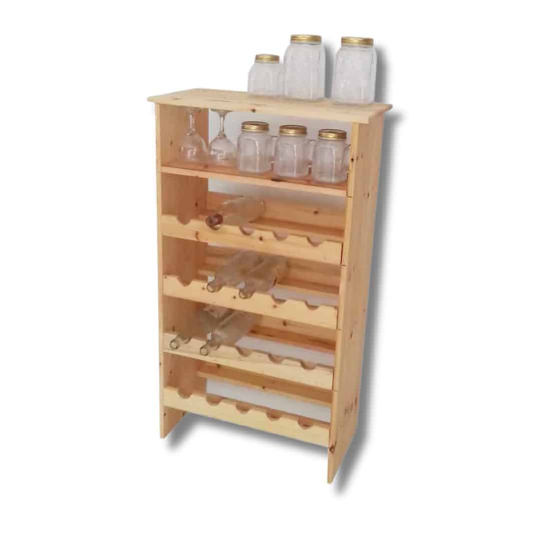 Rangement pour bouteilles en bois naturel – Range 16 bouteilles avec étagère intégrée (102 × 60 × 28 cm)
