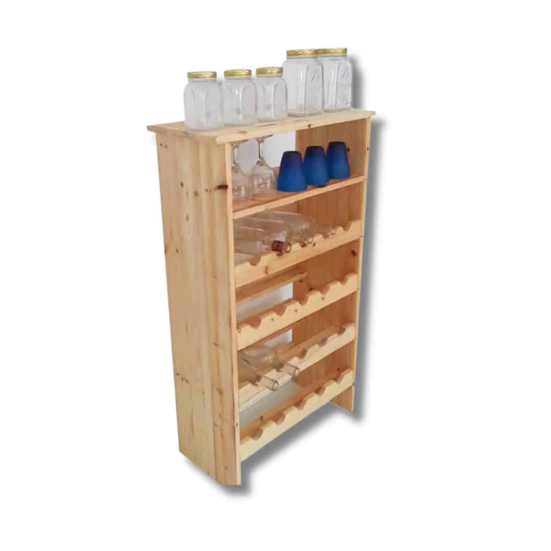 Rangement pour bouteilles en bois naturel – Range 16 bouteilles avec étagère intégrée (102 × 60 × 28 cm)