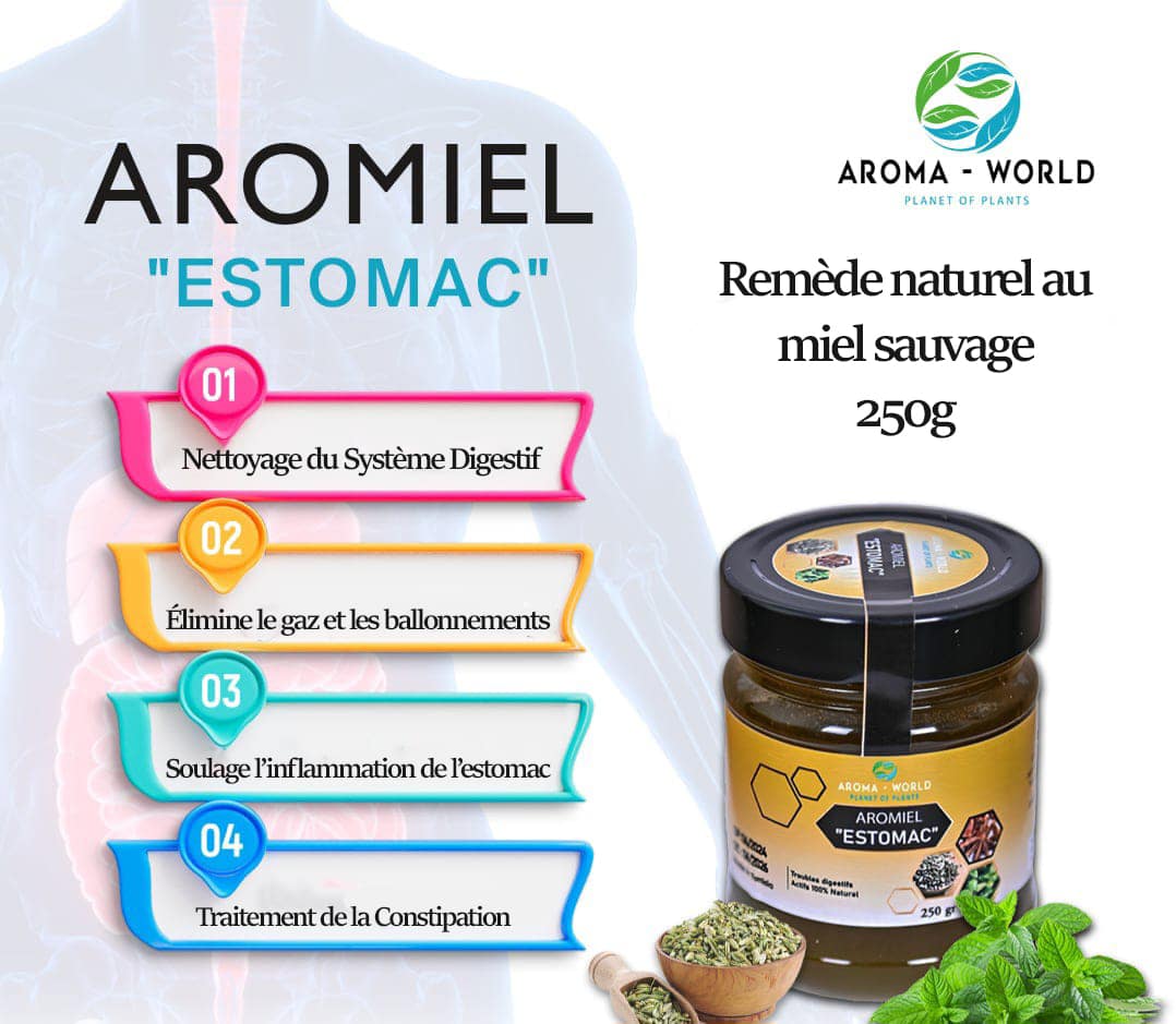 Remède naturel digestif au miel sauvage estomac 250 Gr