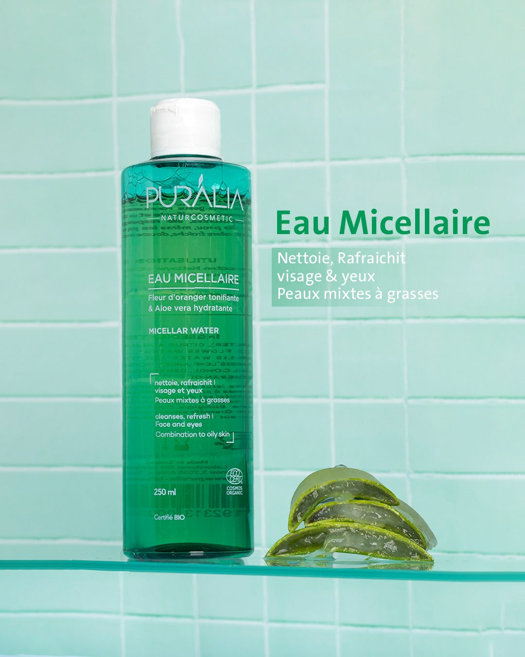 Eau micellaire bio nettoie et hydrate votre peau en douceur