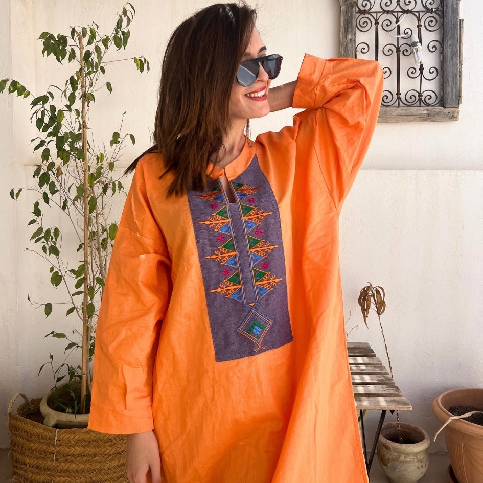 Robe longue Orangé Jebba Tunisienne - artisanat Tunisien fait main | ILEYCOM