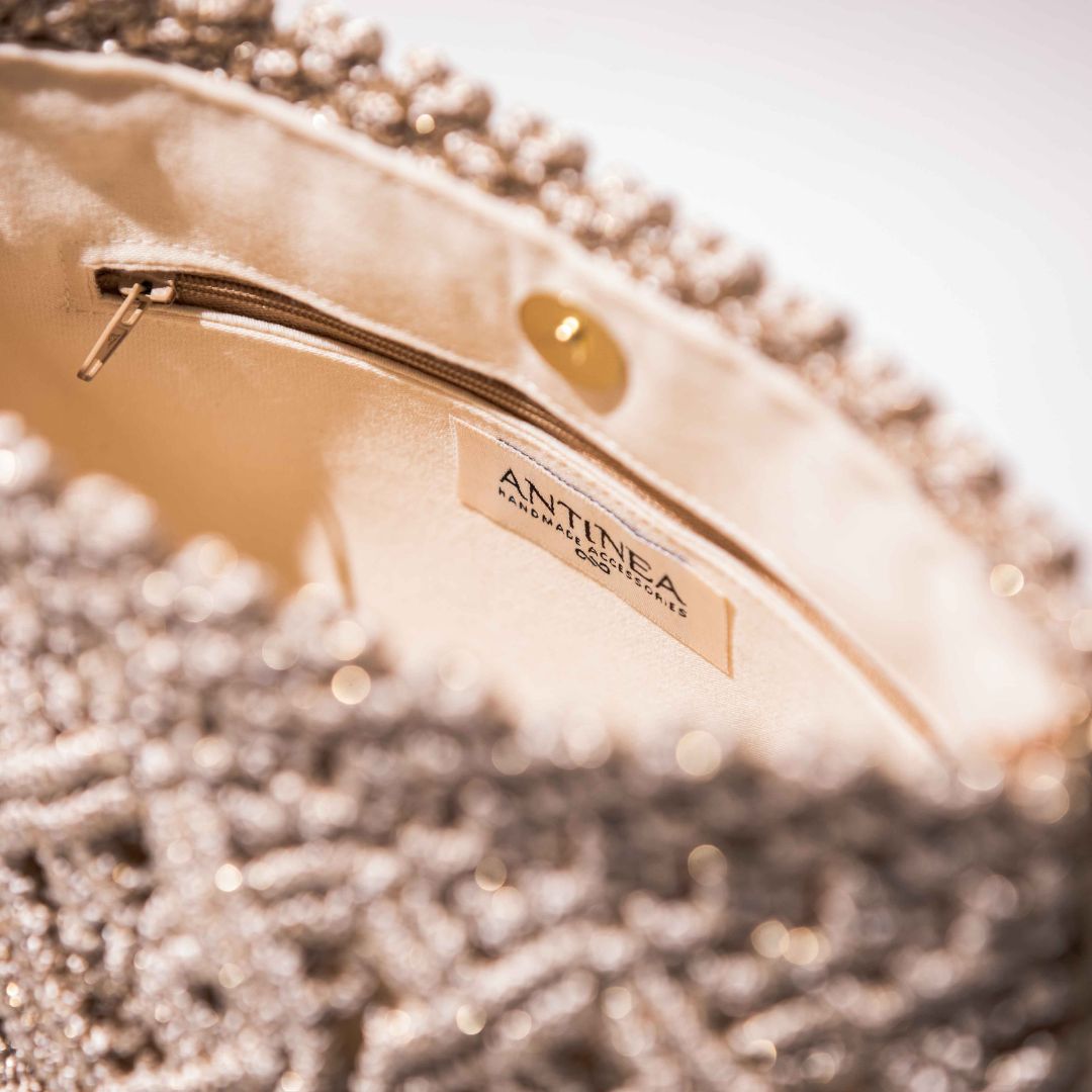 Sac macramé torsadé beige/or