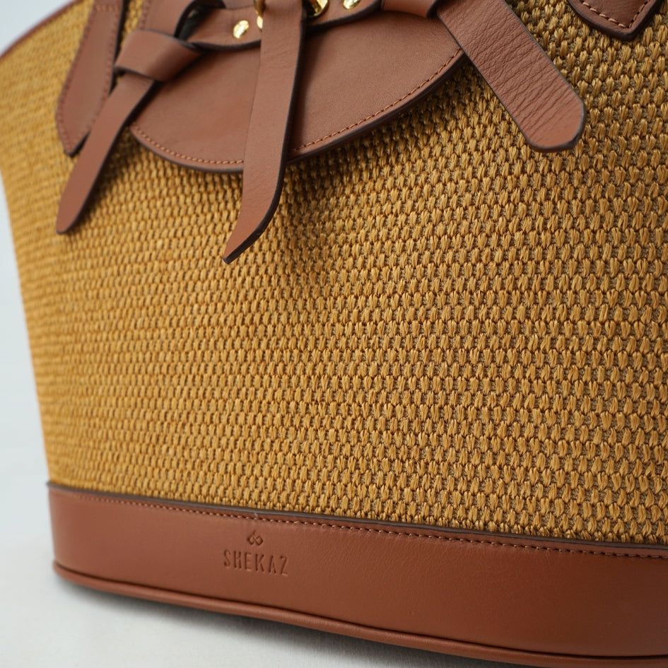 Sac cabas Cavaliero en fibres naturelles cuir marron