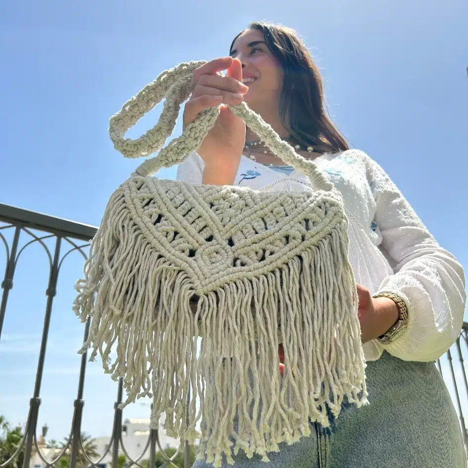 Sacs à Bandoulière en blanc en macramé