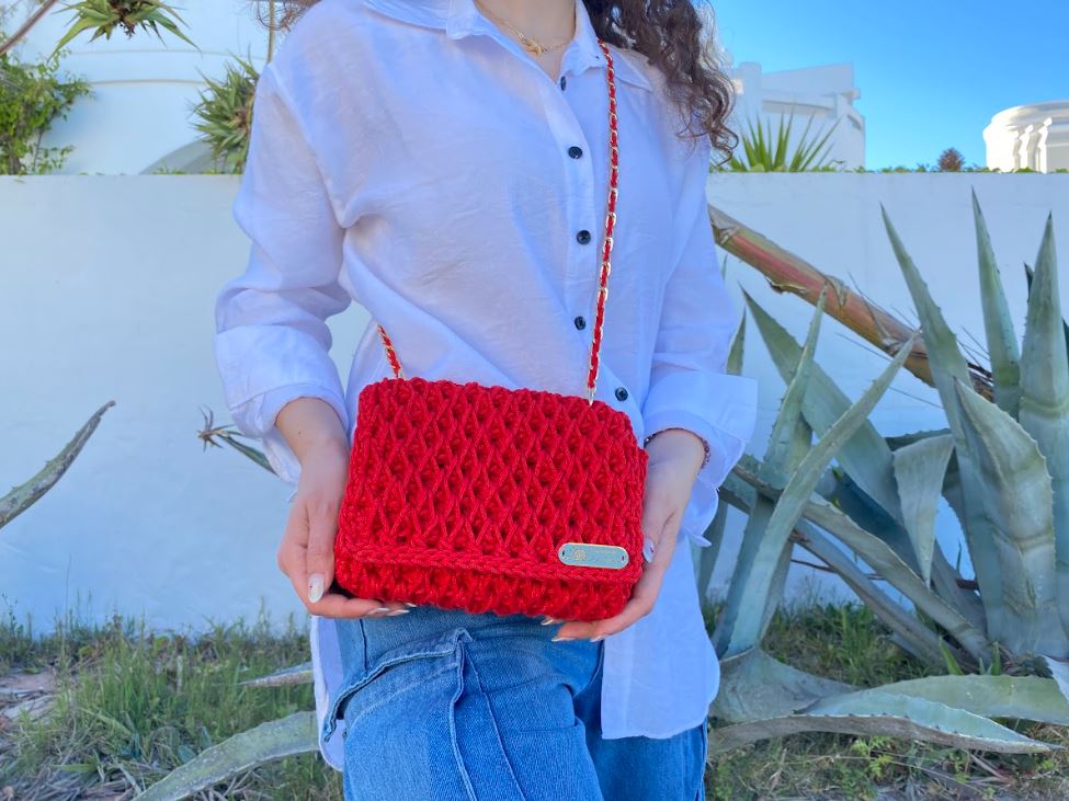 sac crochet rouge élégant fait main