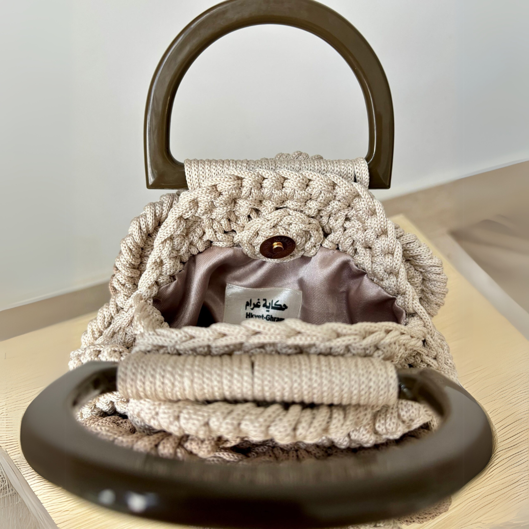 Sac fleur beige en crochet- fait main