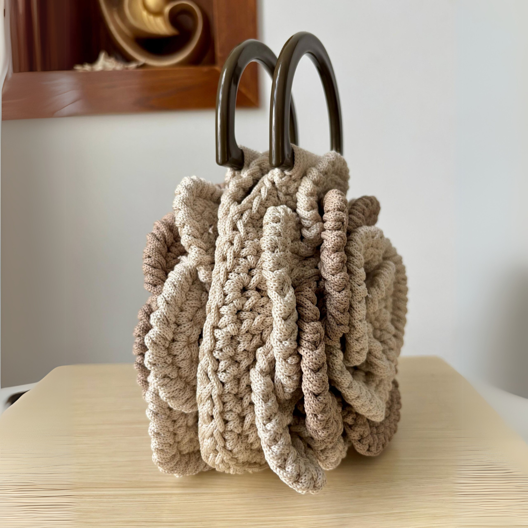Sac fleur beige en crochet- fait main