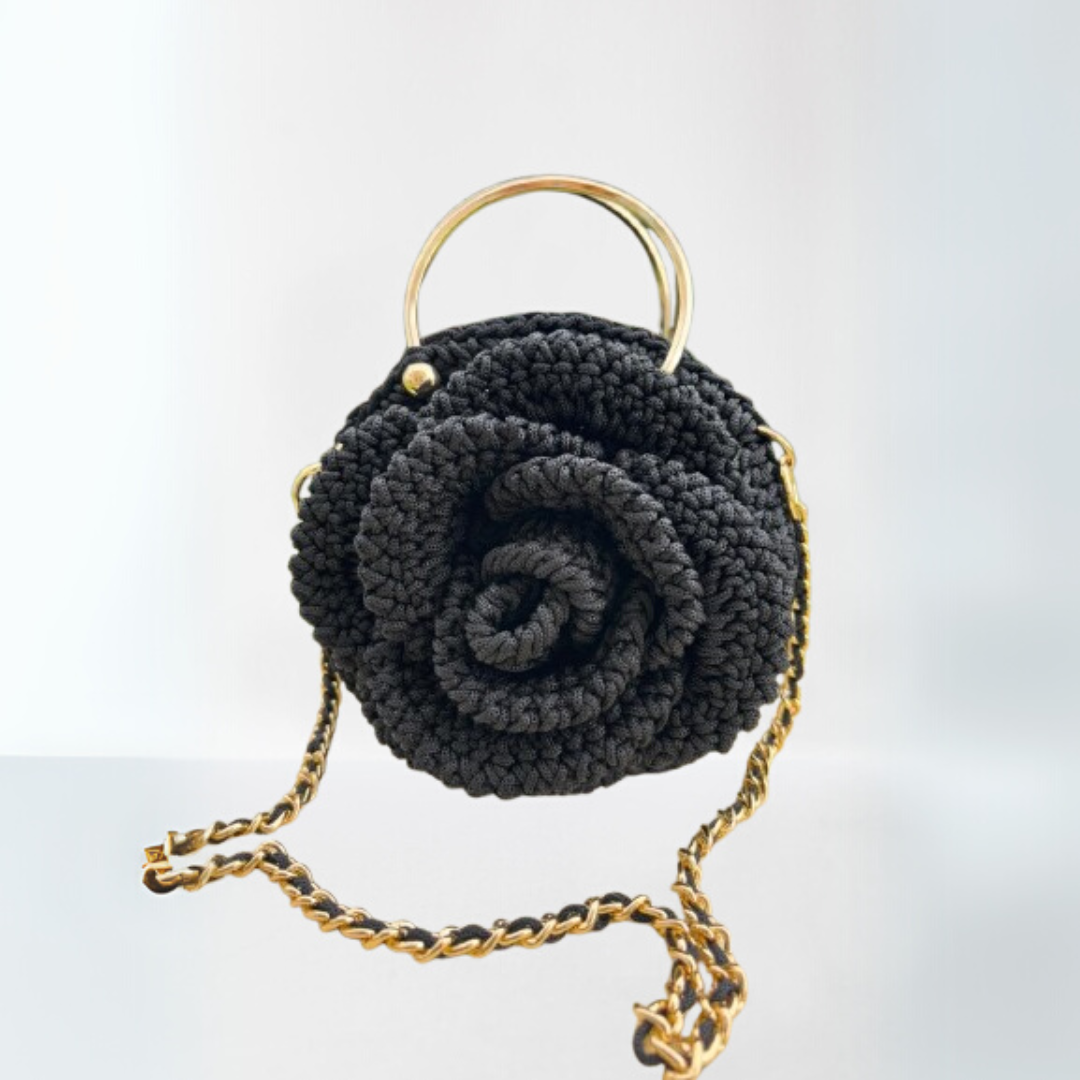 Sac fleur noir en crochet- fait main