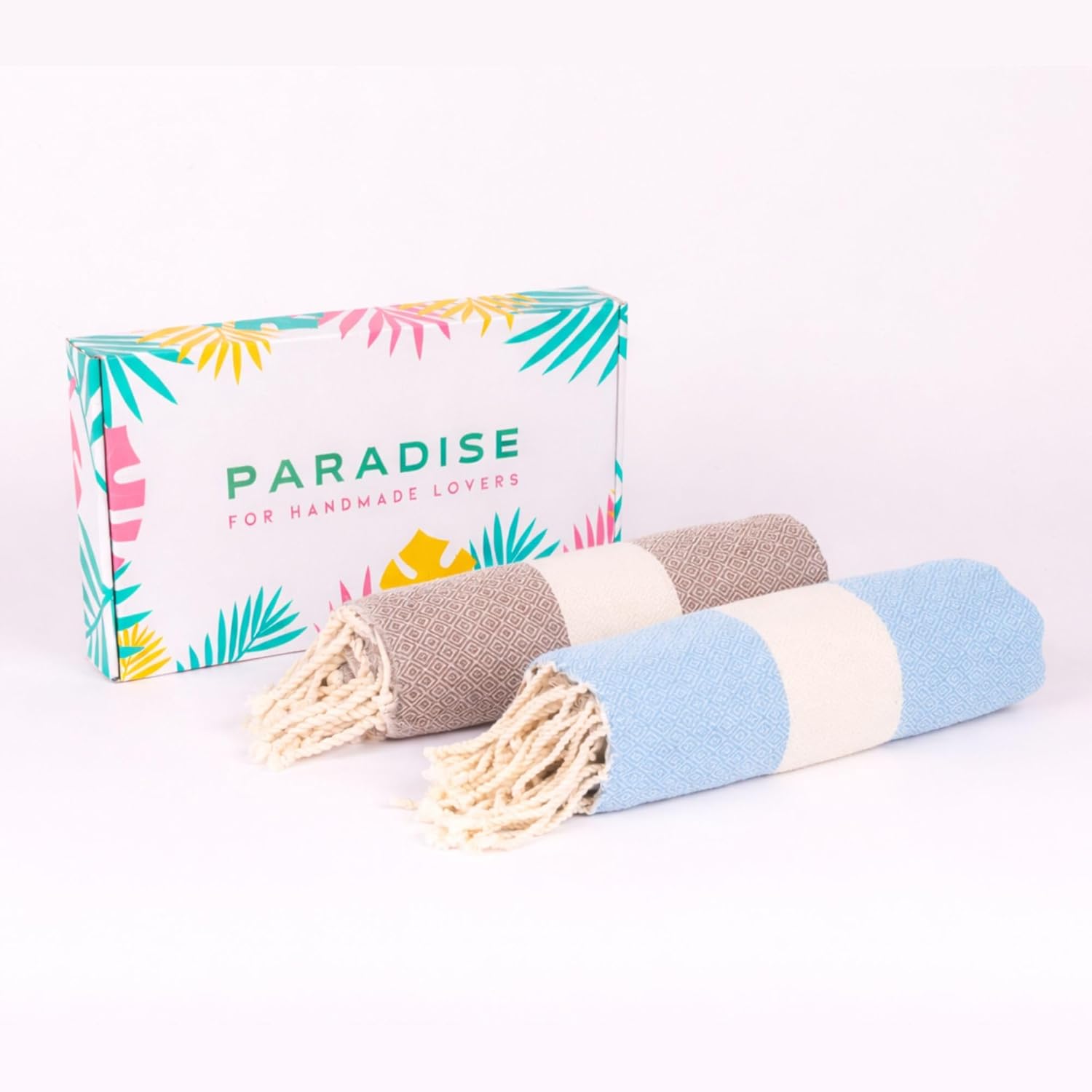 Set de 2 Foutas Turques 100% Marron & Blue Ciel