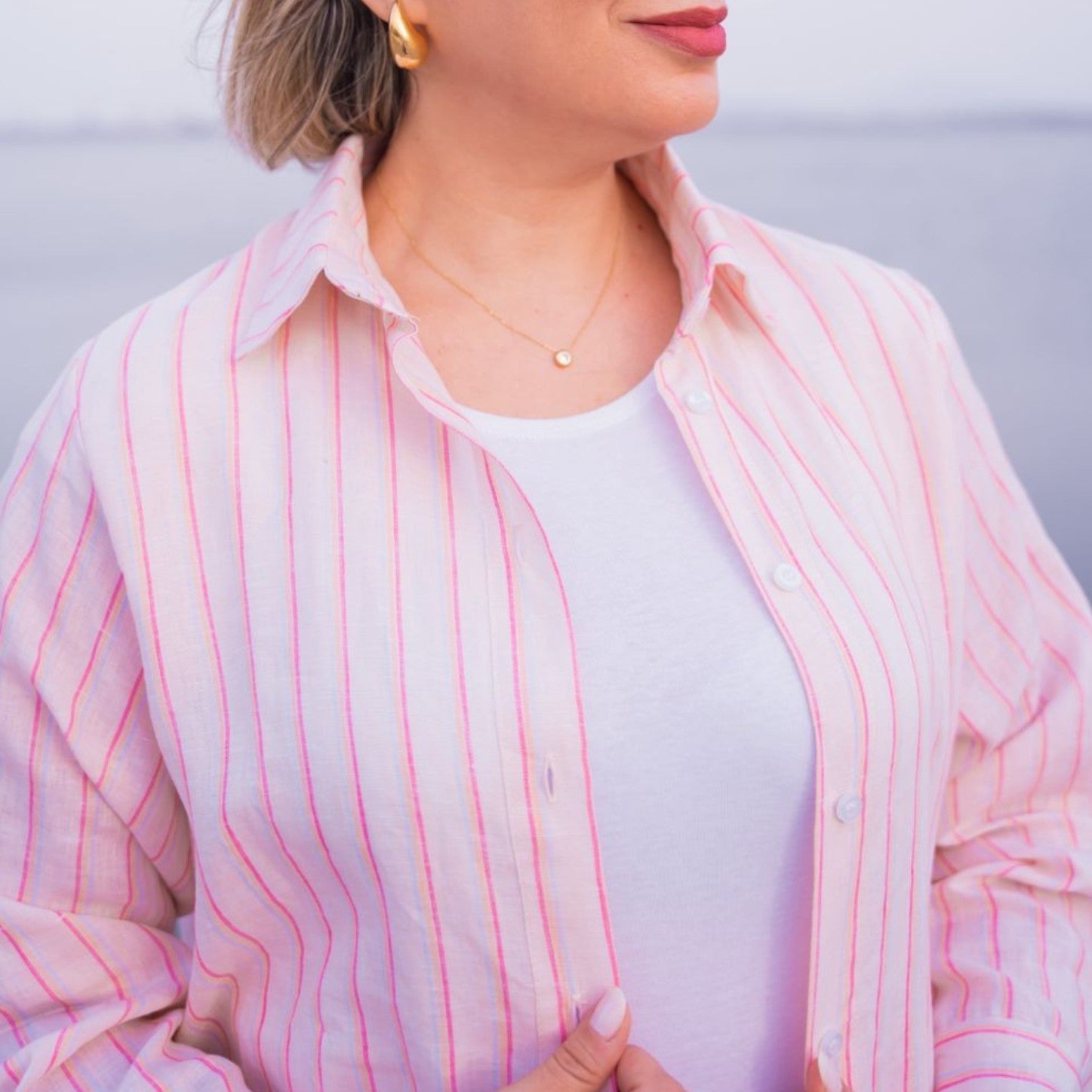 Set en lin beige à rayures