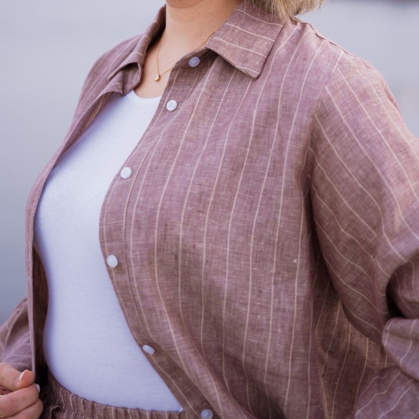 Set en lin marron à rayures