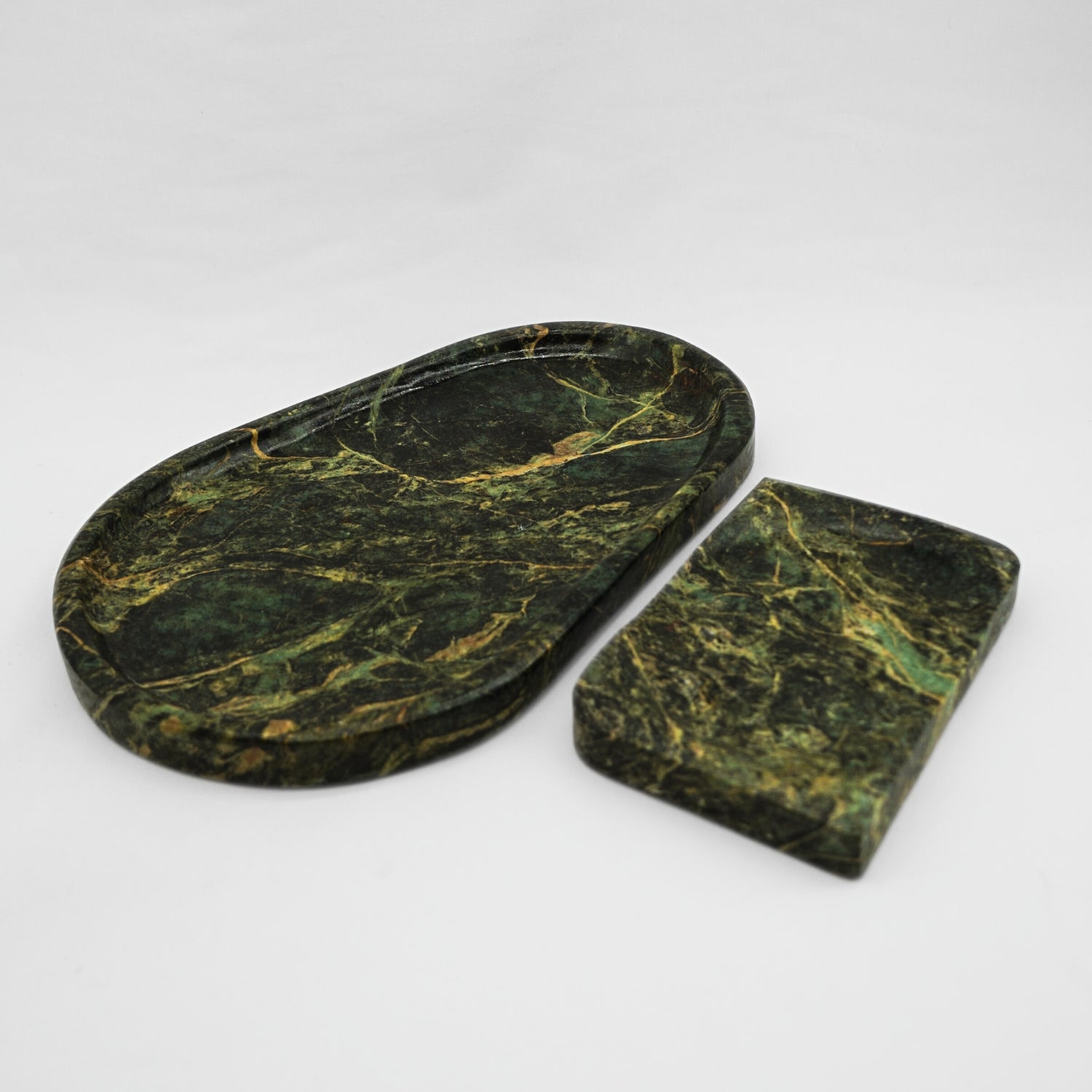 Set marbre vert premium : Élégance artisanale pour votre salle de bain