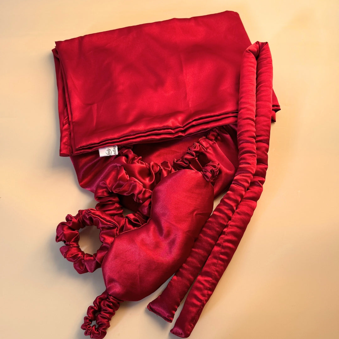 Ensemble Soin Satin Rouge Nuit - Luxe Anti-Frisottis