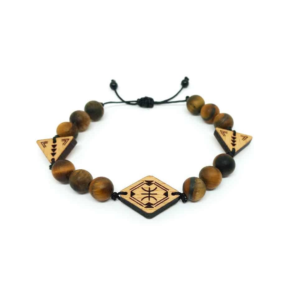 Bracelet Berbère "Brown Nature" – Perles en Œil de Tigre et Pendentifs en Bois Massif