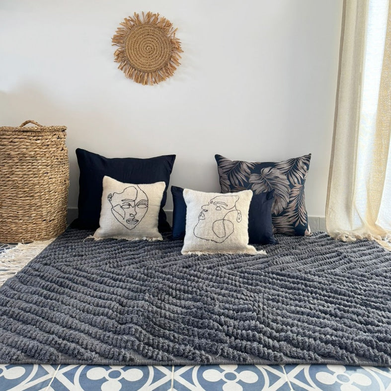 Tapis en coton SANTO à Poils hauts bleu gris – Personnalisable en Coton ou Laine