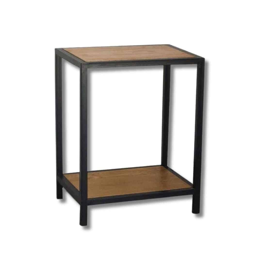 Table basse à deux étages en bois frêne et acier noir (40 × 30 × 40 cm)