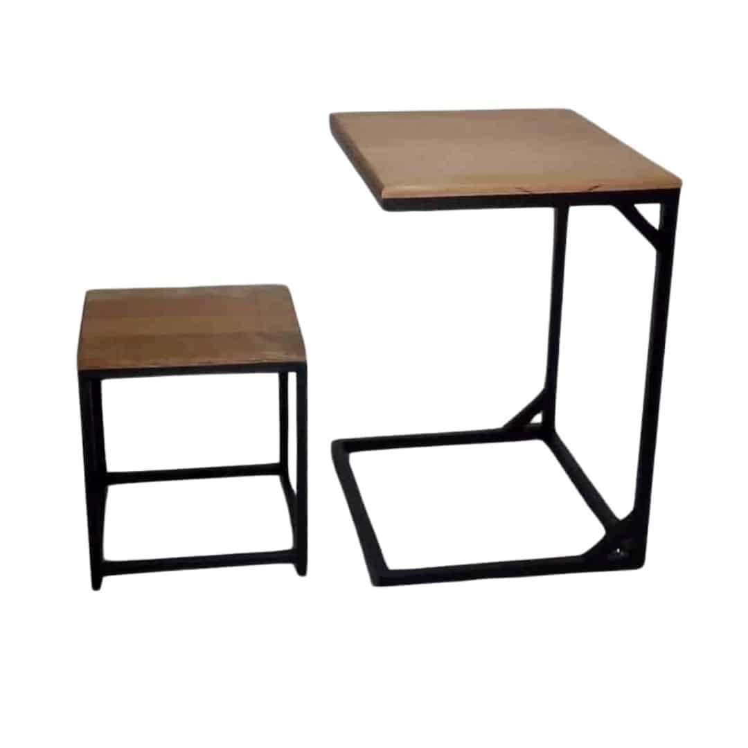 Table multitâche avec tabouret assorti en bois noble et acier