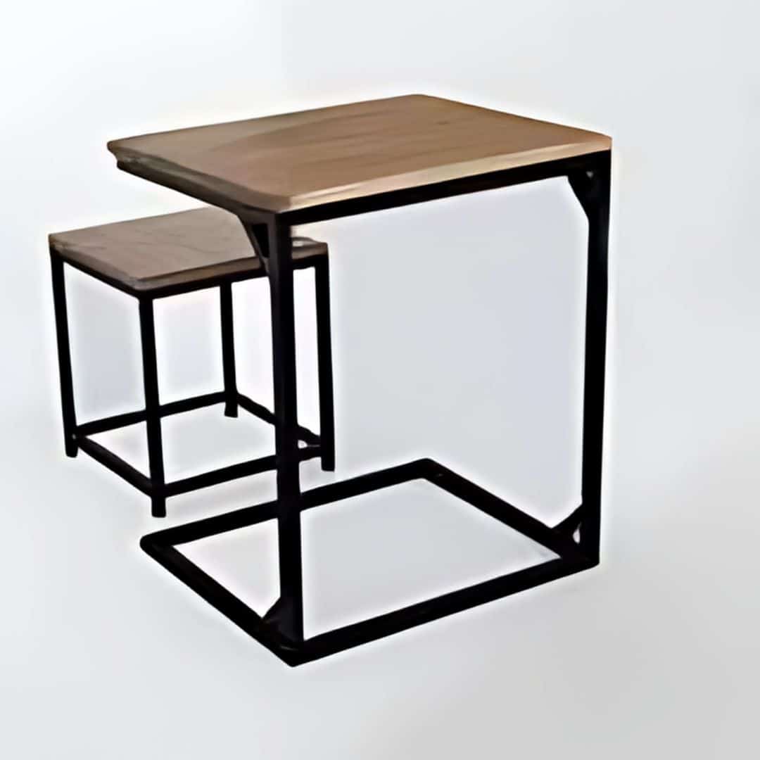 Table multitâche avec tabouret assorti en bois noble et acier