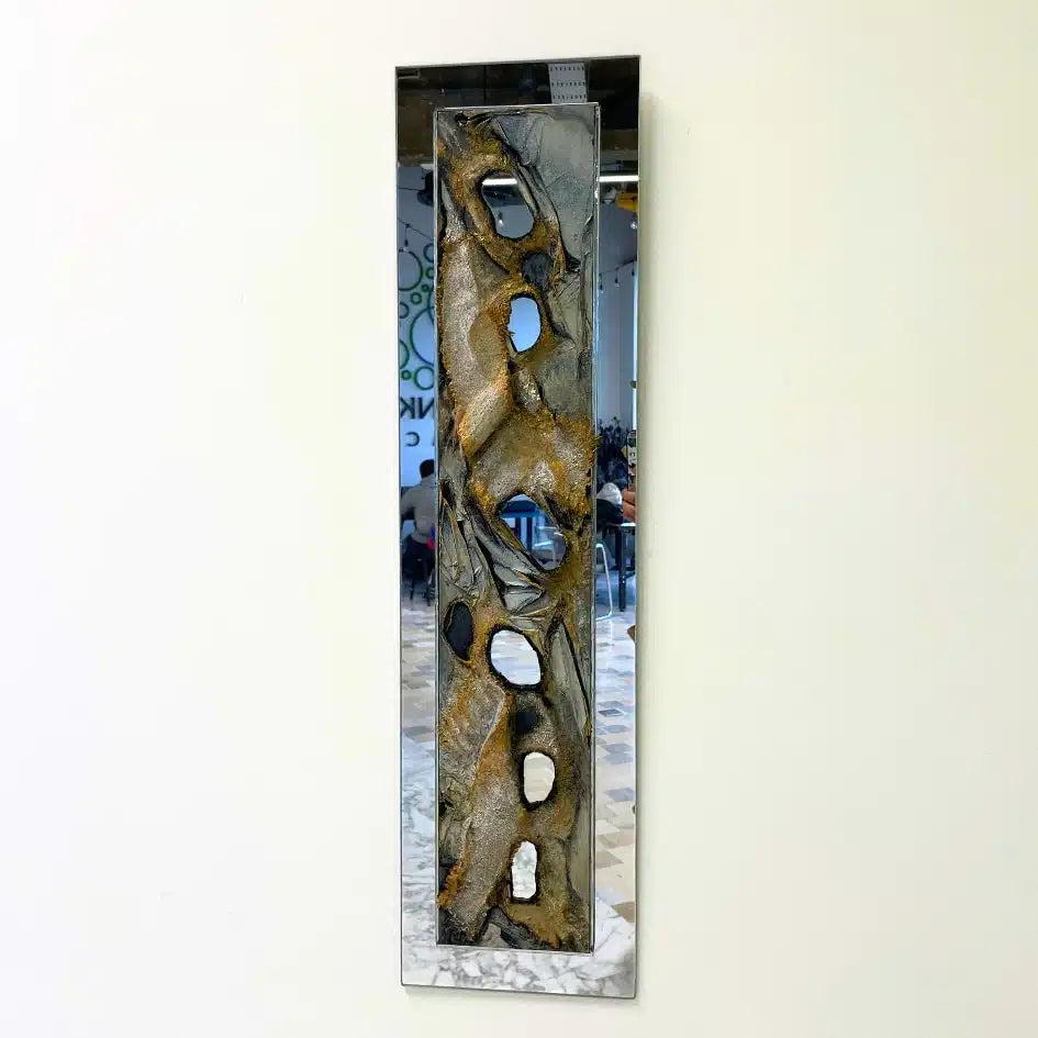 Suspension Murale Artistique en Pâte de Bois - Décoration Murale verticale avec nuance de doré