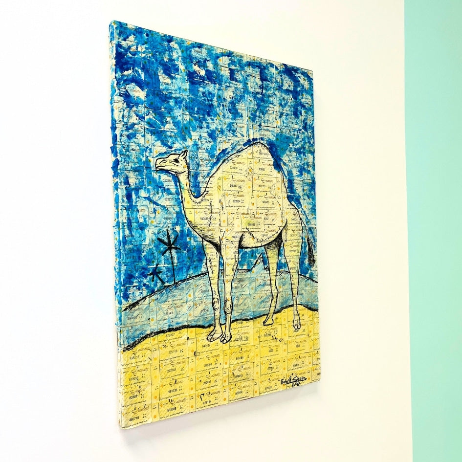 Tableau "Camel" Collage Ticket de Transport & Fusain