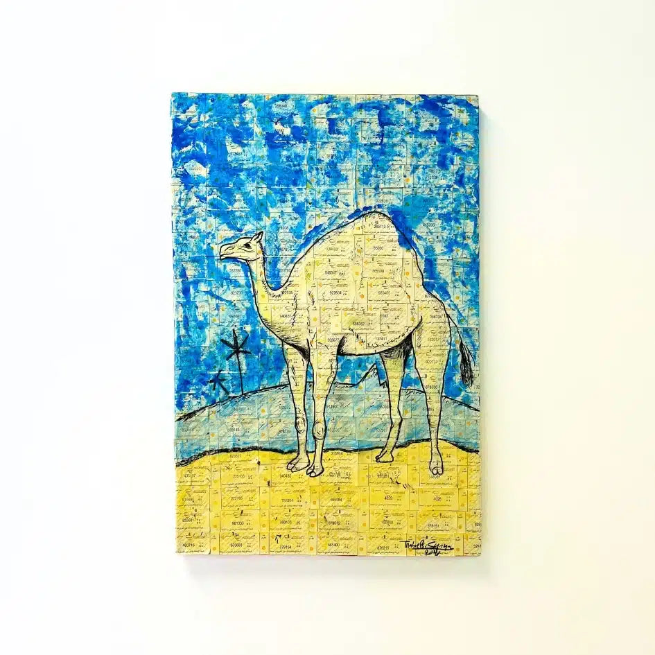 Tableau "Camel" Collage Ticket de Transport & Fusain