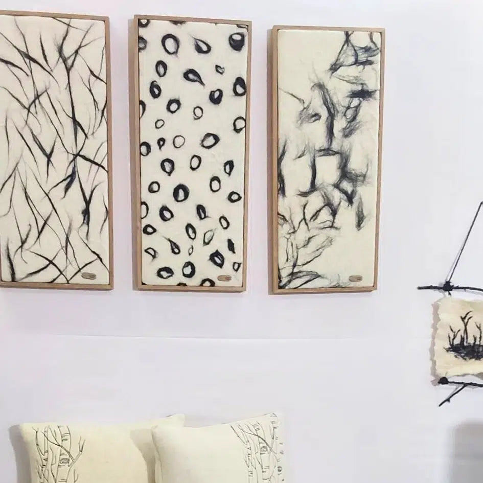 tableau mural abstrait en laine feutrée noir et blanc exclusif