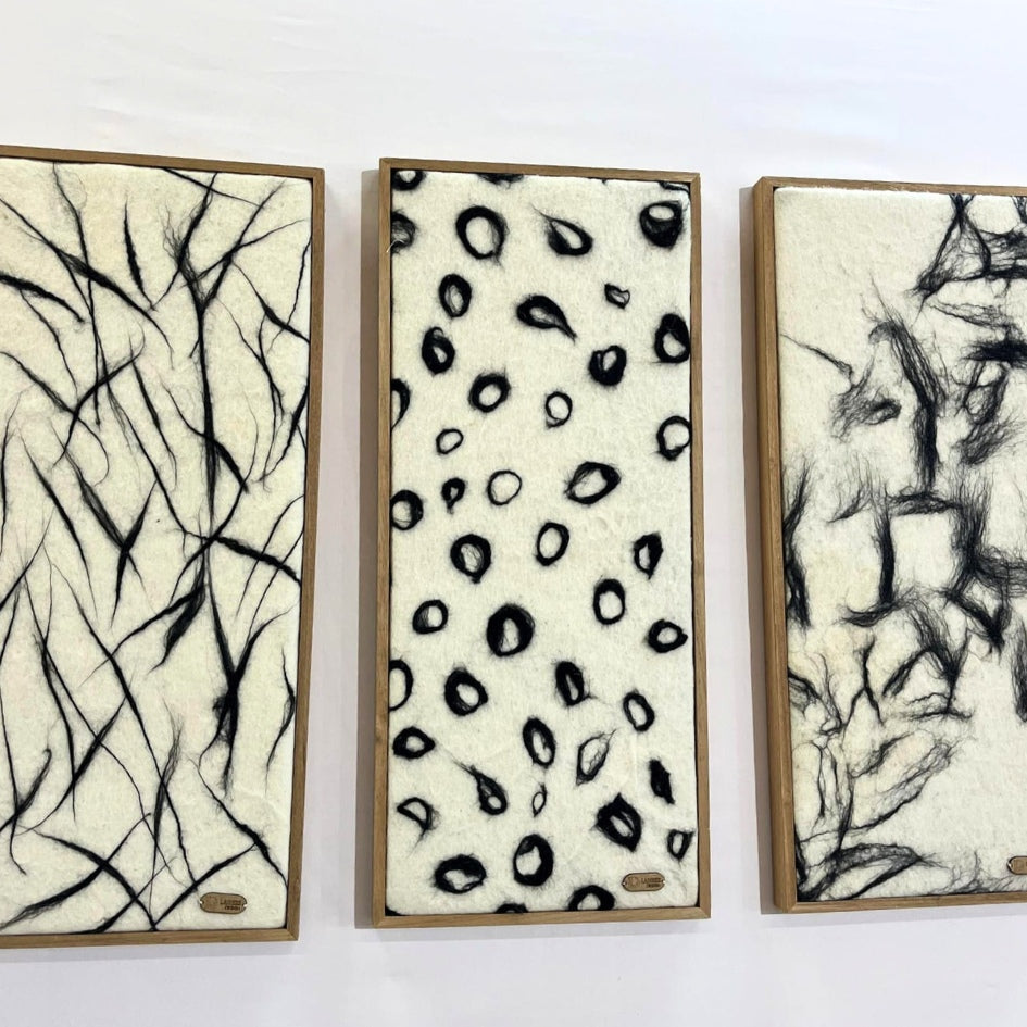 tableau mural abstrait en laine feutrée noir et blanc exclusif