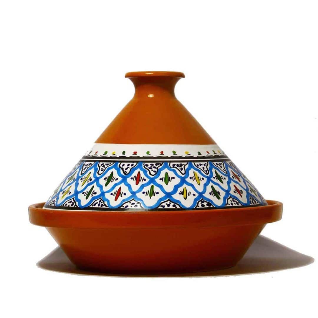 Tajine en céramique – Motif Papillon (Rouge, Bleu, Turquoise) (32 cm)