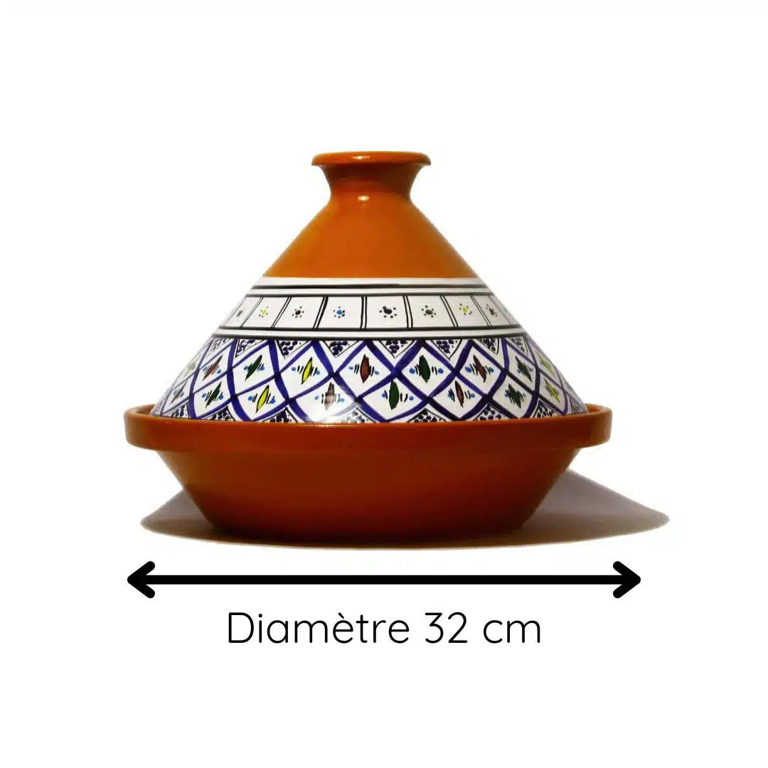 Tajine en céramique – Motif Papillon (Rouge, Bleu, Turquoise) (32 cm)