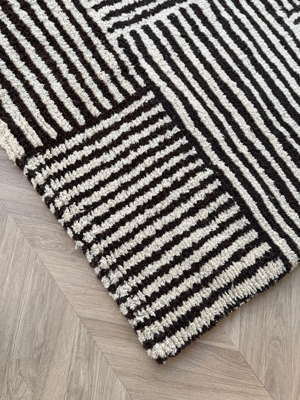 Tapis en Laine DAMIER à Poils Hauts – Personnalisable en Coton ou Soie Végétale