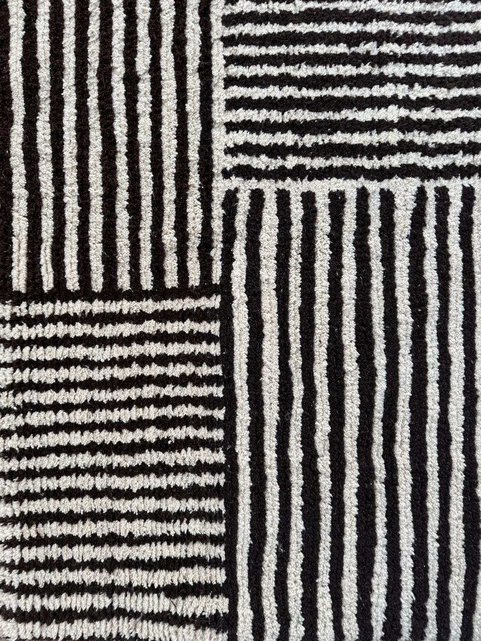 Tapis en Laine DAMIER à Poils Hauts – Personnalisable en Coton ou Soie Végétale