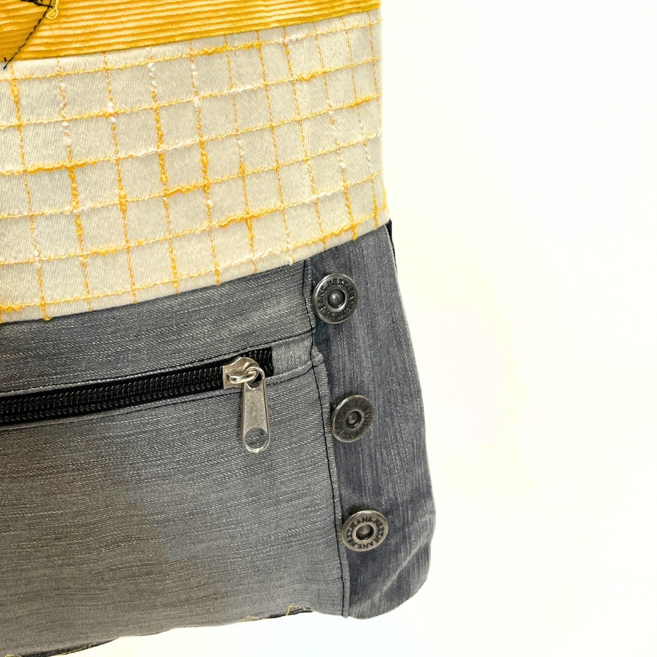 Tote Bag en Tissus Upcyclé - Jean Revalorisé, velours côtelé et tissu à carreaux