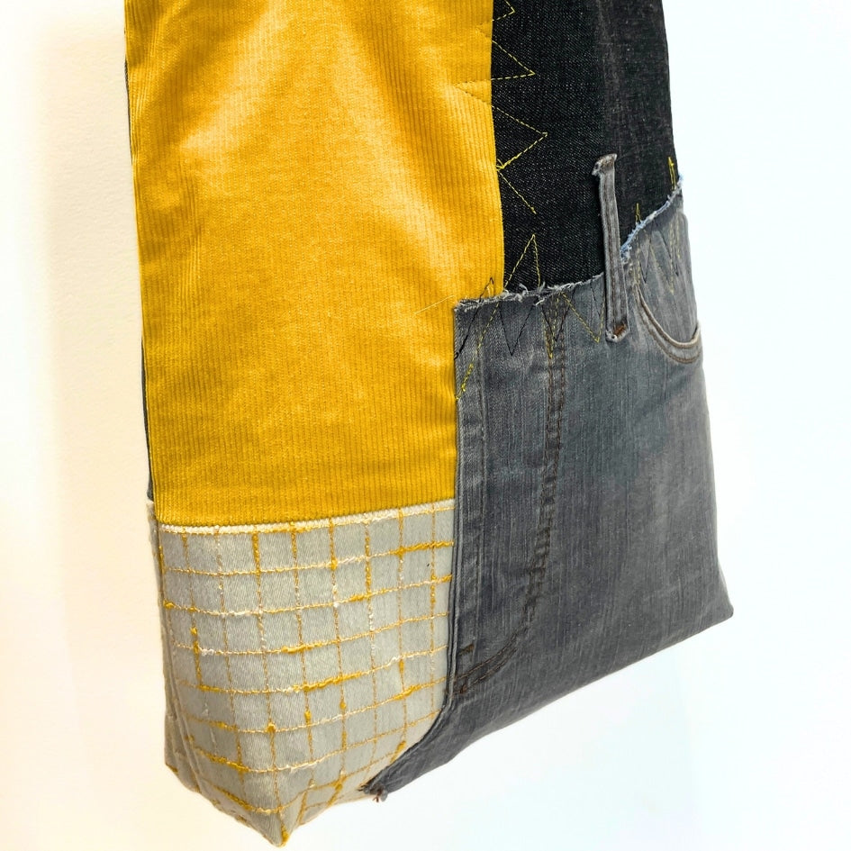 Tote Bag en Tissus Upcyclé - Jean Revalorisé, velours côtelé et tissu à carreaux