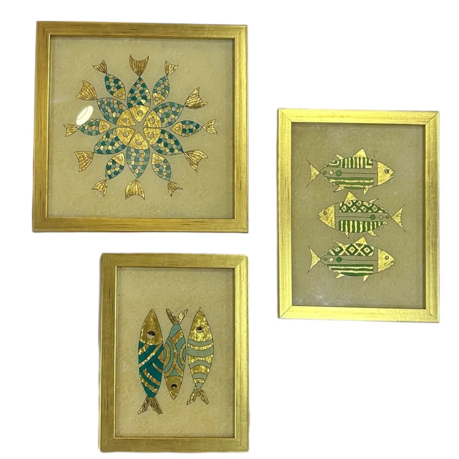 Cadres décoratifs poissons dorés et turquoise