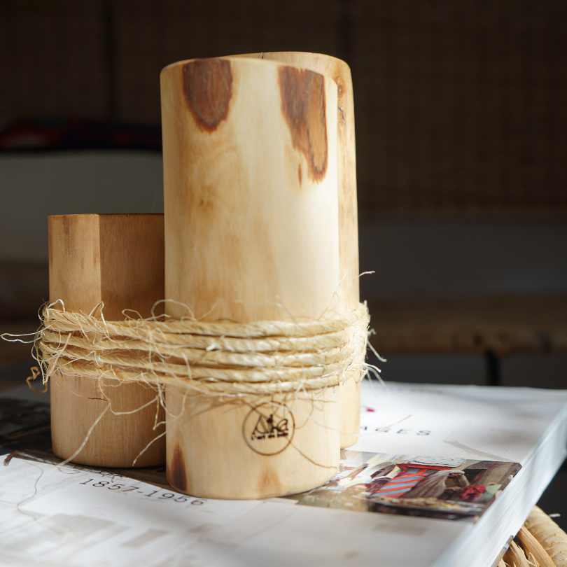 Trio of candle holders assembled in 100% natural Tunisian olive wood